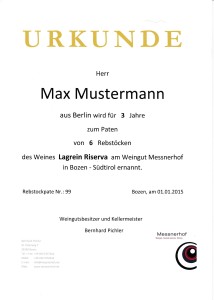 Urkunde Patenschaft
